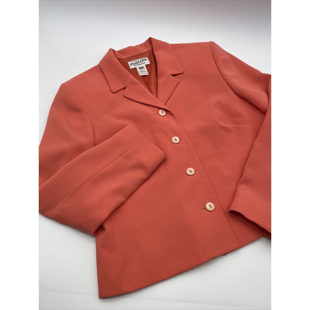 Vintage Pendleton Blazer Women 8 Petite Peach Polyester Lined‎ Suite Jacket USA